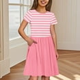 thumbnail image 2 of Ugoldhm Cute Girls Striped Short Sleeve Crew Neck Summer Midi Dress with Pockets - Size 3-14, 2 of 5