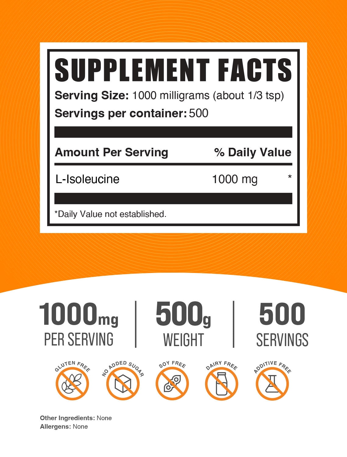 BulkSupplements L-Isoleucine Powder - BCAA Supplement, Amino Acid Supplement - Unflavored, 1g per Serving, 500g (1.1 lbs)
