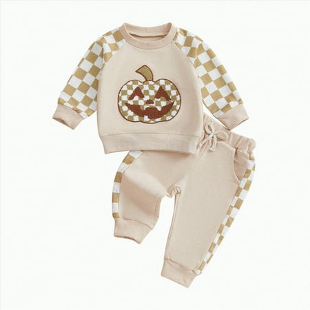 Futezty Toddler Boys Girls Clothes Fall Winter Outfit Sets Baby Boy Girl Outfits Long Sleeve Round Neck Pumpkin Print Elastic Waist 0 6 12 18 24 Months 2T 3T 4T 2 Piece Everyday