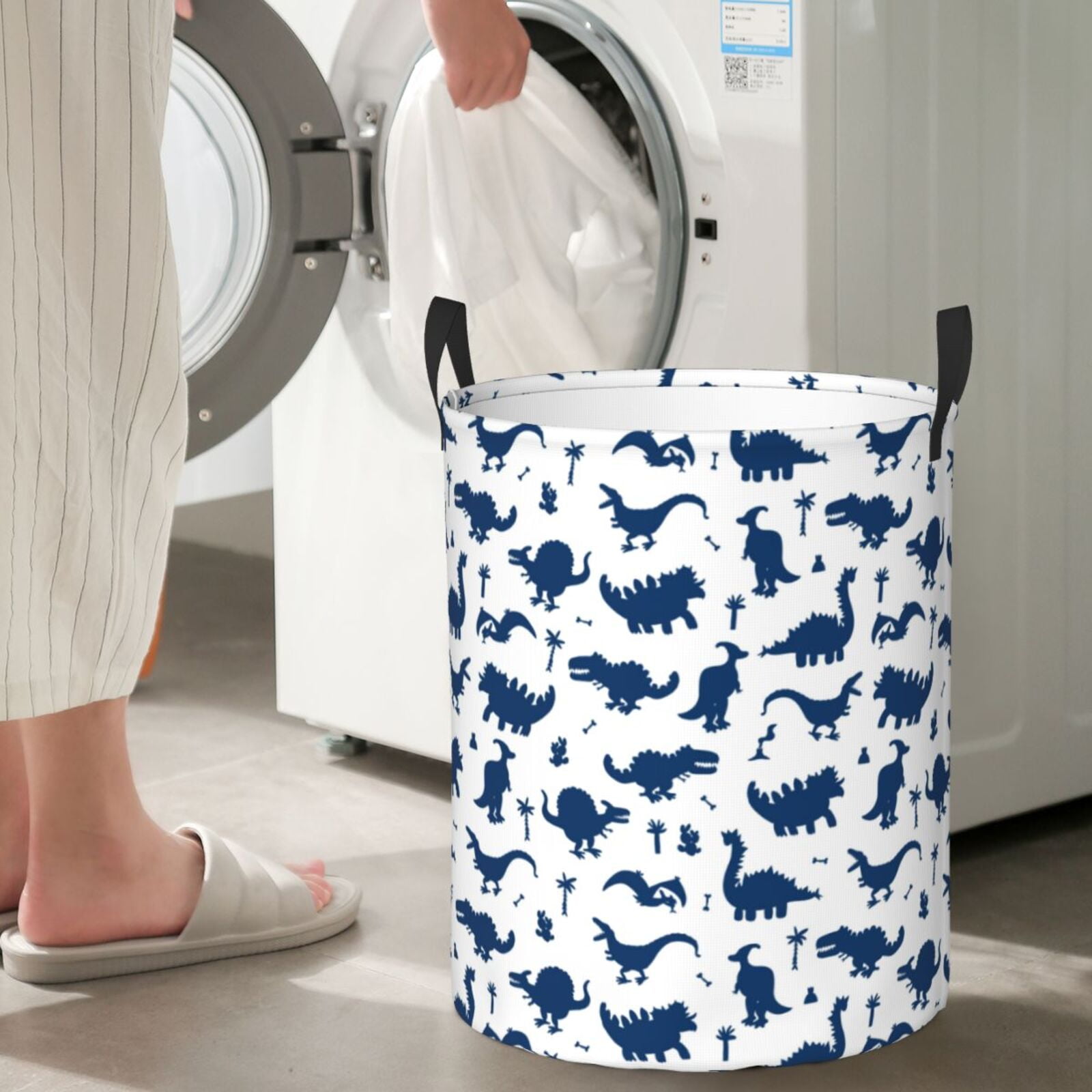 Large Laundry Basket with Handles - Cute Cartoon Dinosaurs Kids Baby Dirty Clothes Laundry Hamper for Bedroom Aesthetic