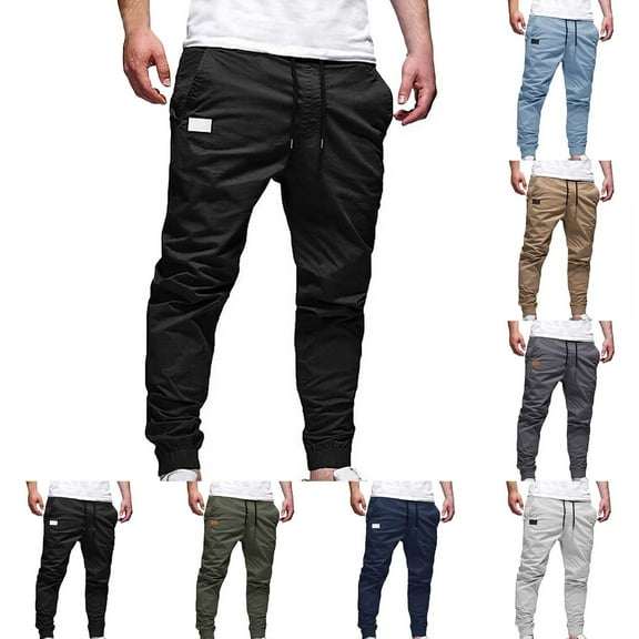 Fengqque Mens Casual Joggers Pants - Cotton Drawstring Chino Cargo Pants Hiking Outdoor Track Jogging Sweatpants Pants White 10(XL)