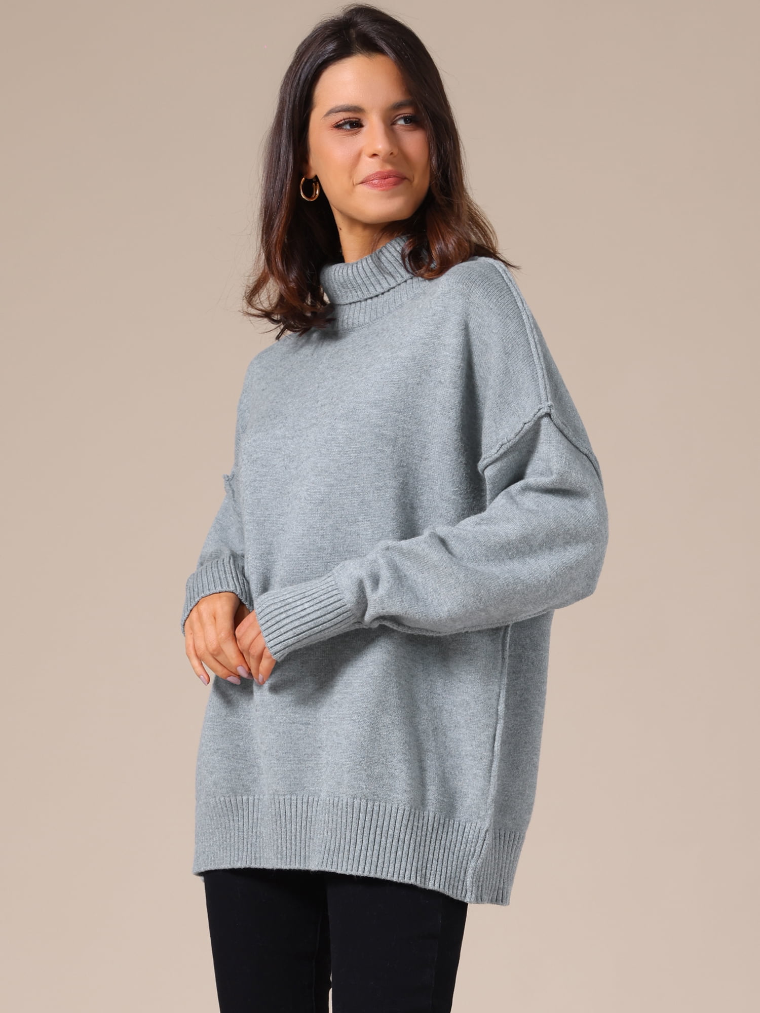 DARING DIVA Women's Oversized Mock Neck Long Sleeve Pullover Sweater 2XL Grey