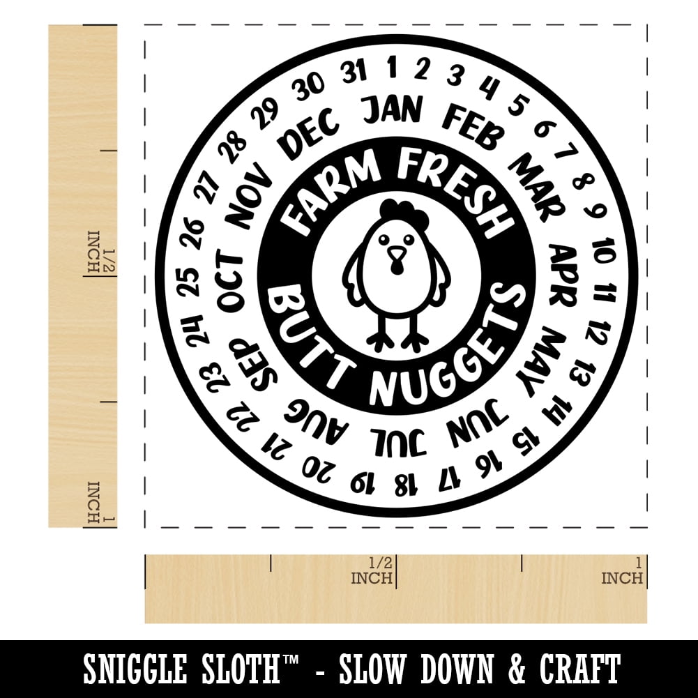 Farm Fresh Butt Nuggets Egg Carton Calendar Self-Inking Rubber Stamp Ink Stamper - Fuchsia Ink - Small 1 Inch