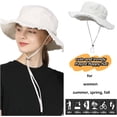 thumbnail image 5 of Womens UPF50+ Cotton Wide Brim Sun Hat with Strap Ladies Summer Floppy Hats Packable Women Washed Fringes Bucket Hat, 5 of 7