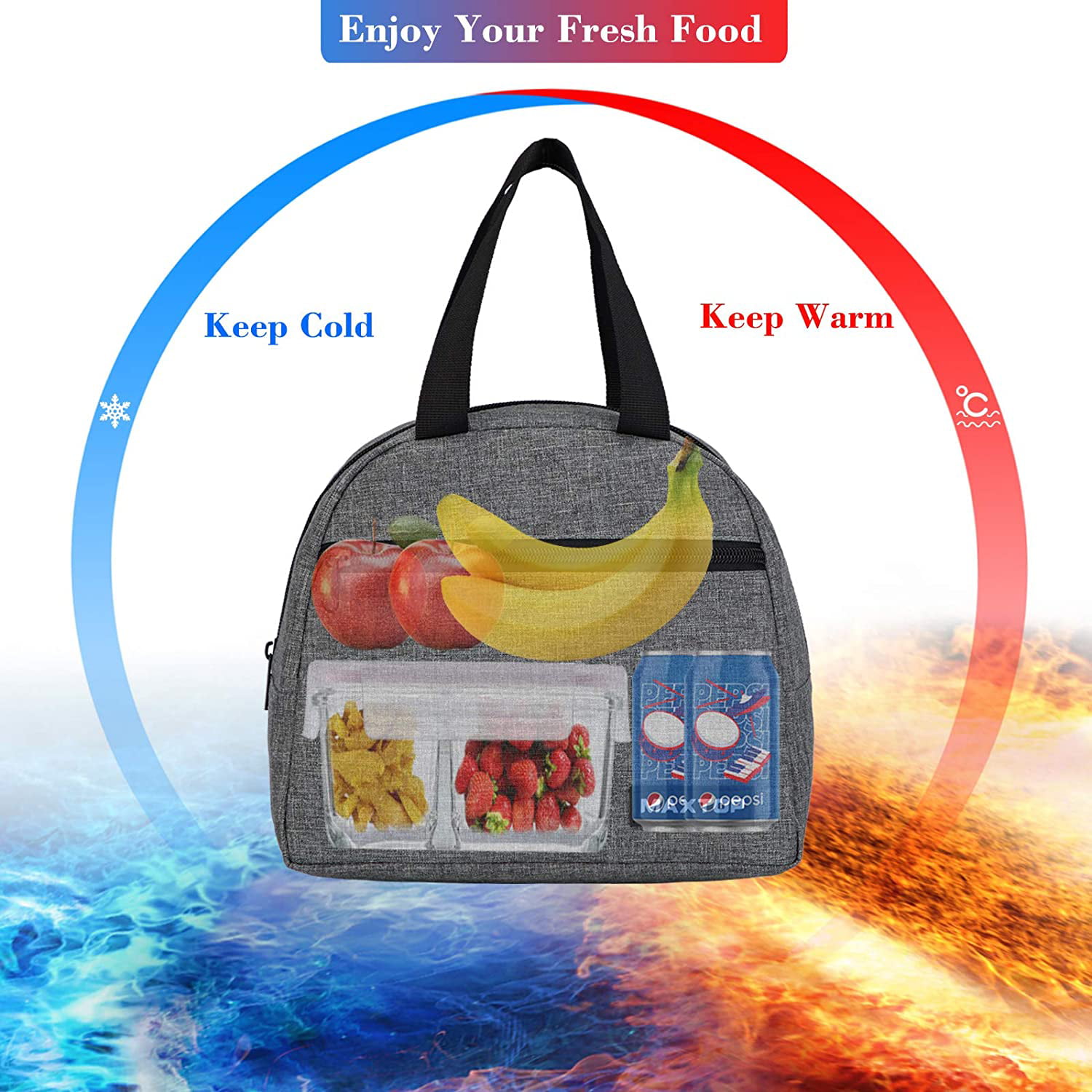 Cooler Tote Bag Gifts for Adults Women Men Work College Picnic Beach Park School Blue Lunch Bags for Women,Insulated Thermal Lunch Box Bag for Men with Front Pocket and Inner Mesh Pocket