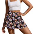 thumbnail image 3 of HELLHERO Sugar Skull Pattern Polyester Spandex Blend Tennis Skirt with Built-in Shorts, Flowy 2 Side Pockets Athletic Skort for Golf Pickleball Daily Wear, 3 of 9