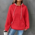 thumbnail image 2 of Kaprioy Long Sleeve Tops For Women Hoodies Casual Drawstring Waffle Pullover Tops Loose Hooded Sweatshirt with Pocket Red, L, 2 of 6