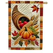 America Forever Thanksgiving Cornucopia House Flag, 28 x 40 inches Double Sided, Quilted Flag banner, Pumpkin House Flag, Fall Harvest Autumn Decor Outdoor Seasonal Flags for Yard, Lawn