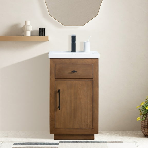 Vanity Art 20" Single Bathroom Vanity with Sink, Freestanding Bath Storage Cabinet with Ceramic Top