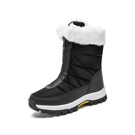

Woobling Women Snow Boots Plush Lining Ankle Bootie Mid Calf Winter Shoes Outdoor Warm Shoe Non-skid Fuzzy Boot Round Toe Waterproof Black 8.5