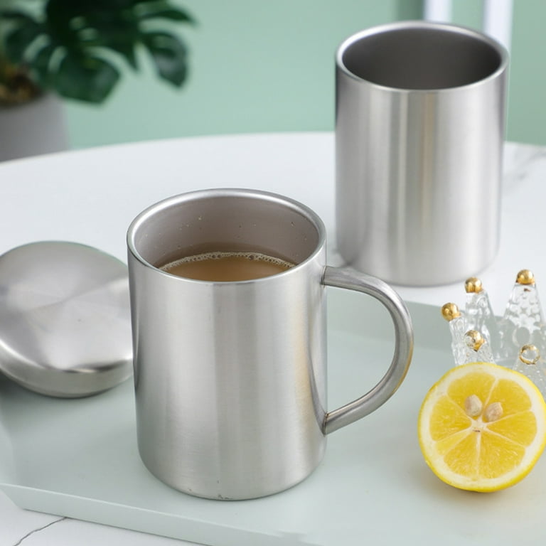 Porfeet Water Mug Portable Double Wall Stainless Steel Travel Termo Cup  with Lid for Home,Silver 200ML 