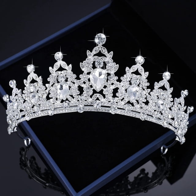 Corona de Reina y Tiaras Corona de Princesa para Mujeres y Niñas Diademas de Cristal para Novia, Princesa para Bodas y Fiestas (Plata)