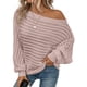 thumbnail image 3 of Suéteres de Otoño para Mujer, Hombros Descubiertos, Mangas Murciélago, Tops de Punto Texturizados, Suéter Extragrande de un Solo Hombro. Rosa S, 3 of 8