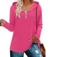 thumbnail image 2 of Wyobmus Womens 1/4 Zipper Hooded Sweatshirt Loose Fitted Long Sleeve Sports Hoodie Casual Solid Color Jogger Hoodie Blouse Hot Pink, 2 of 5