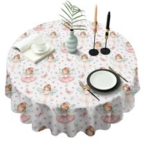 White Watercolor Fairy Princess Pattern Round Tablecloth 60"x60",Wrinkle Wipeable Table Cloth for Kitchen Dining Room Picnic Patio Party