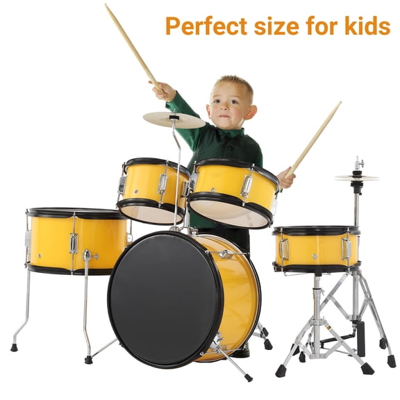 CazToi 5-Piece Kids Drum Set Musical Percussion Kit with Cymbal & Pedal & Bass Drum & Tom & Drumsticks & Throne