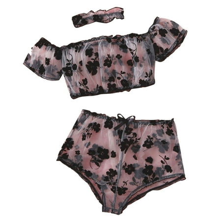 

KEJIG Stylish，Women Exquisite Mesh Lingerie Bra+Briefs Set Babydoll Cut-Out Sleepwear