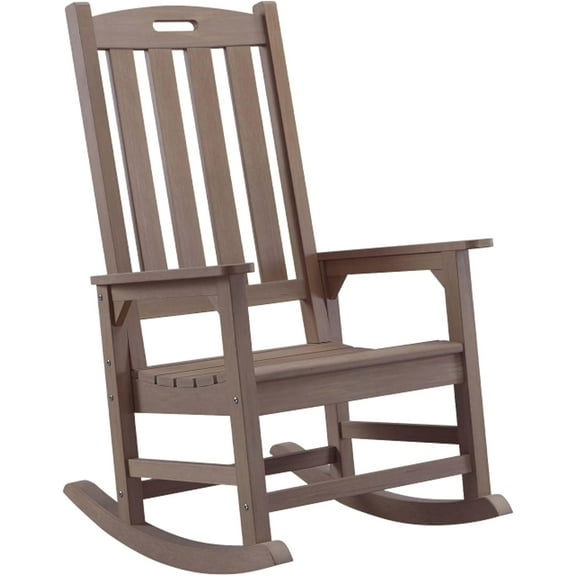 Psilvam Oversized Outdoor Rocking Chair, with 21" Wide Seat and 32" Tall Backrest, Pre-Assembled with Most Components for Effortless Installation (Brown)