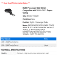 thumbnail image 2 of Right Passenger Side Mirror - Compatible with 2018 - 2022 Toyota Camry 2019 2020 2021, 2 of 2