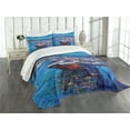 thumbnail image 3 of Ambesonne Maritime Quilted Bedspread Set 3 Pcs, Harbour by the Sea, King Size, Navy Red, 3 of 5