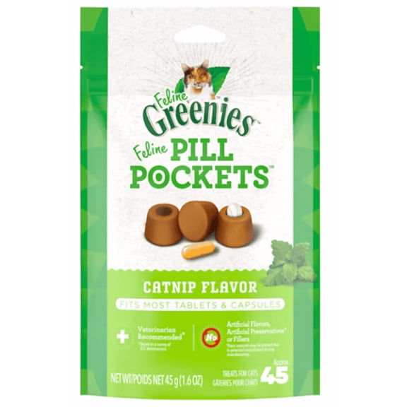 Greenies Pill Pockets Catnip Flavor Natural Soft Cat Treats, 1.6 oz., Pack of 45