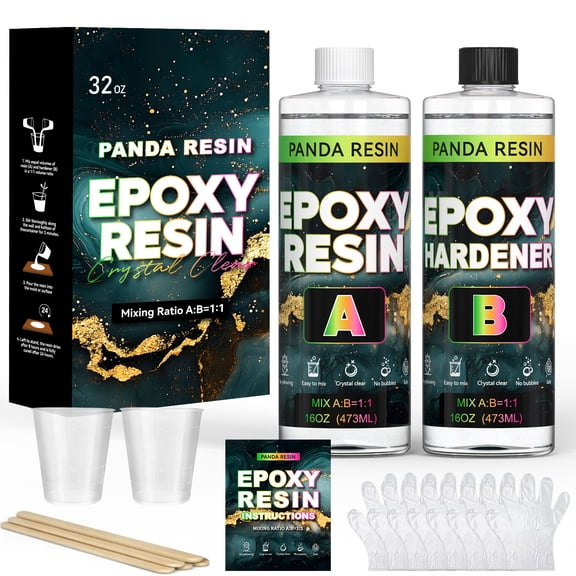 Panda Resin 32oz Epoxy Resin – Food Safe, High Gloss, Bubble-Free, Non-Yellowing Art Resin for Beginners, DIY Crafts, Coasters, Keychains & Jewelry Making