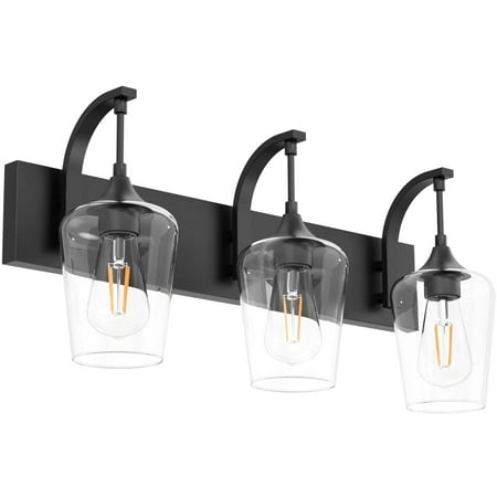 

YYFF Matte Black Vanity Light Fixtures 3-Lights Industrial Black Bathroom Vanity Light with Clear Glass Vintage Edison Wall Light Fixture for Bathroom