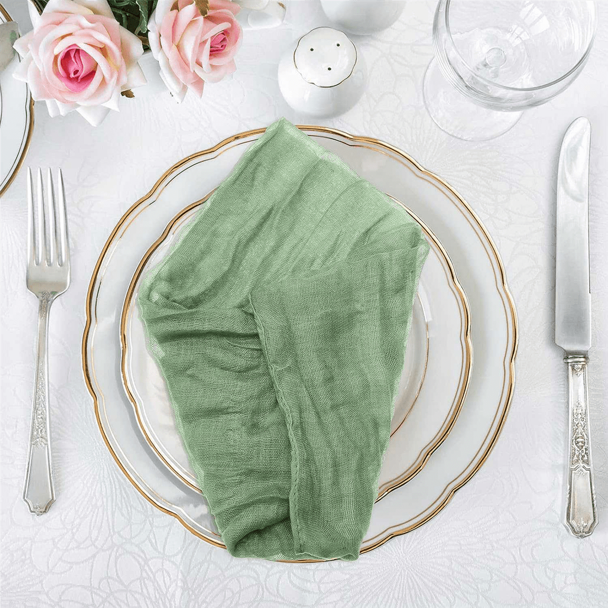 Serviettes en Gaze et Chiffon, Serviettes de Table Froissées, Serviettes Décoratives en Tissu (Vert, 12 Paquets Serviettes en Gaze et Chiffon, Serviettes de Table Froissées, Serviettes Décoratives en Tissu (Vert, 12 Paquets