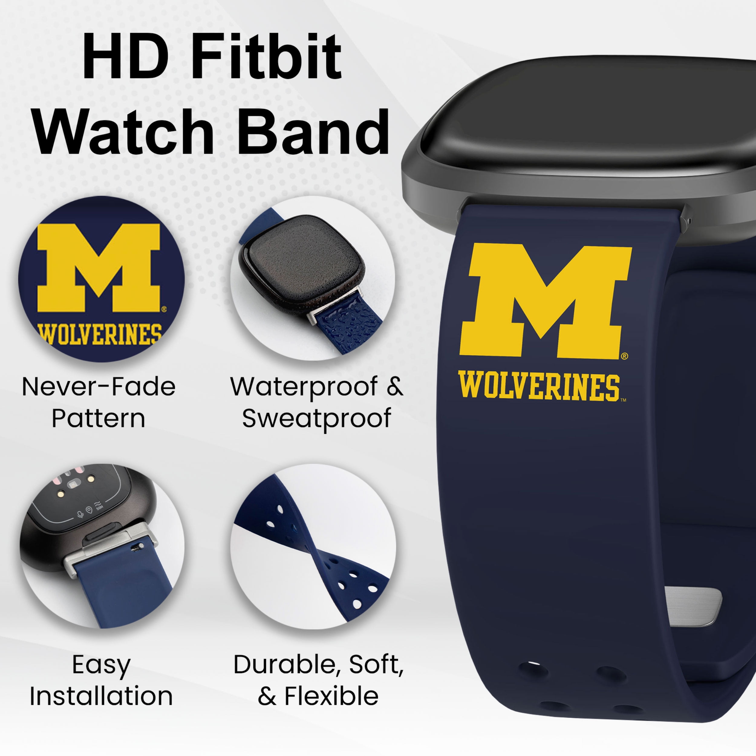 Michigan HD Elite Edition Unisex Watch Band for FitBit Versa 3 & Sense (Long)