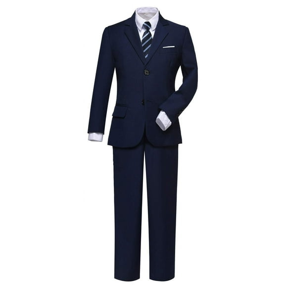 Visaccy Ensemble pour Garçons 5 Pcs Smoking pour Enfants Costume Ajusté pour Mariage Bleu Marine Taille 5