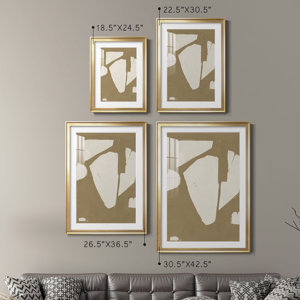 Wexford Home Chunky Abstract III Premium Framed Print, 22.5" x 30.5" - Ready to Hang, Gold (Set of 2)