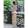 thumbnail image 3 of Women's Vintage Floral Cheongsam Qipao Dress – Beige Bridal & Wedding Guest Maxi Dress, Short Sleeve Chinese Traditional Evening Gown with Side Slit for Garden Party, Cultural Events, Formal Occasion, 3 of 8