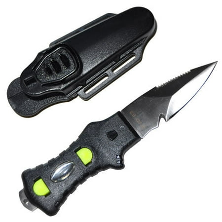 Diving Knife Yellow Handle - Scuba Diving Compact Black Stainless Steel Point Tip BCD Knife