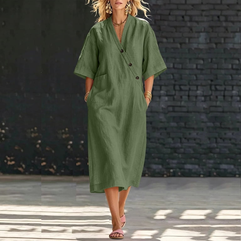 side button linen dress Linen side button dress SAFARI