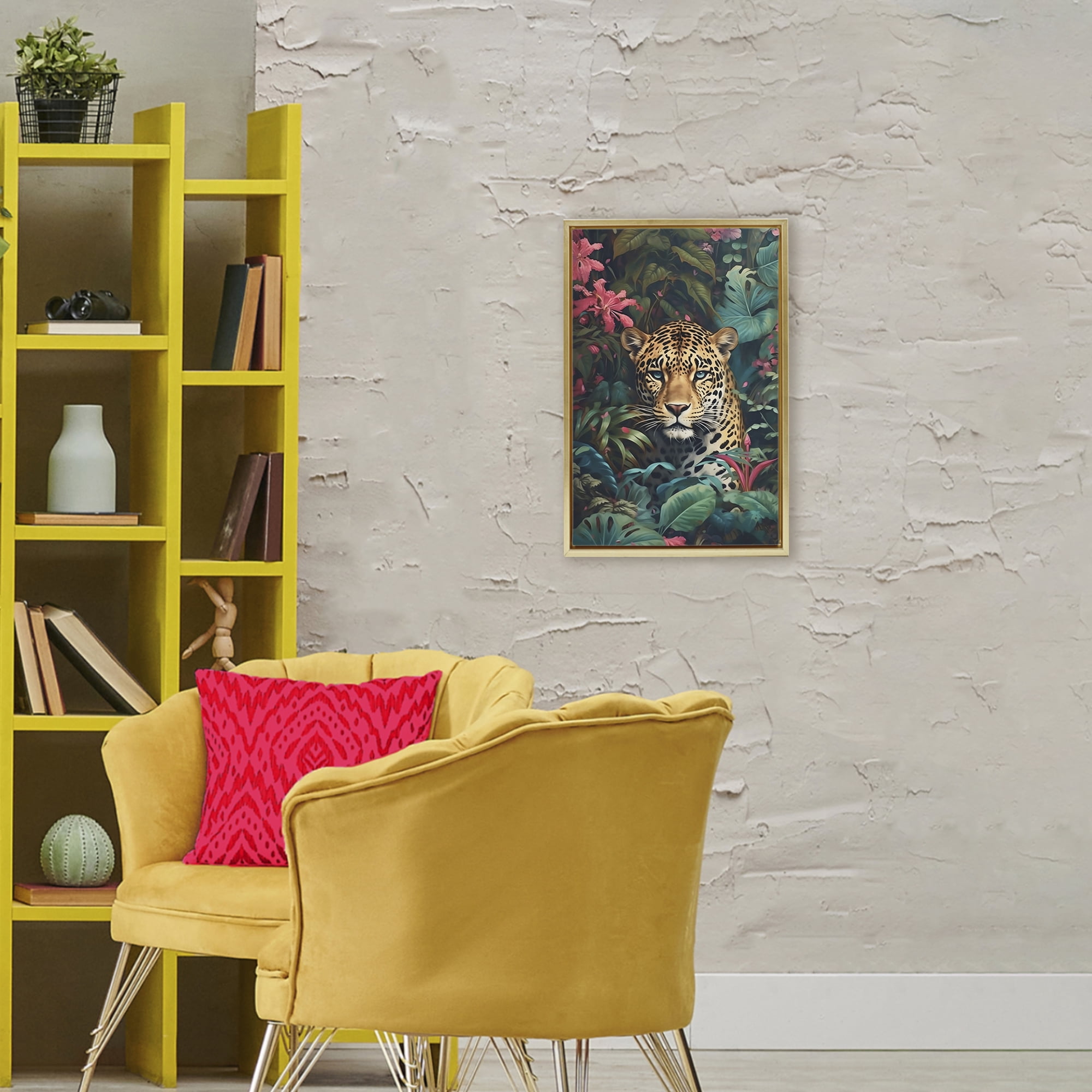 Stupell Industries Jaguar with Silent Emerald Gaze Gold Framed Floater Canvas Wall Art, design by Creative Studio