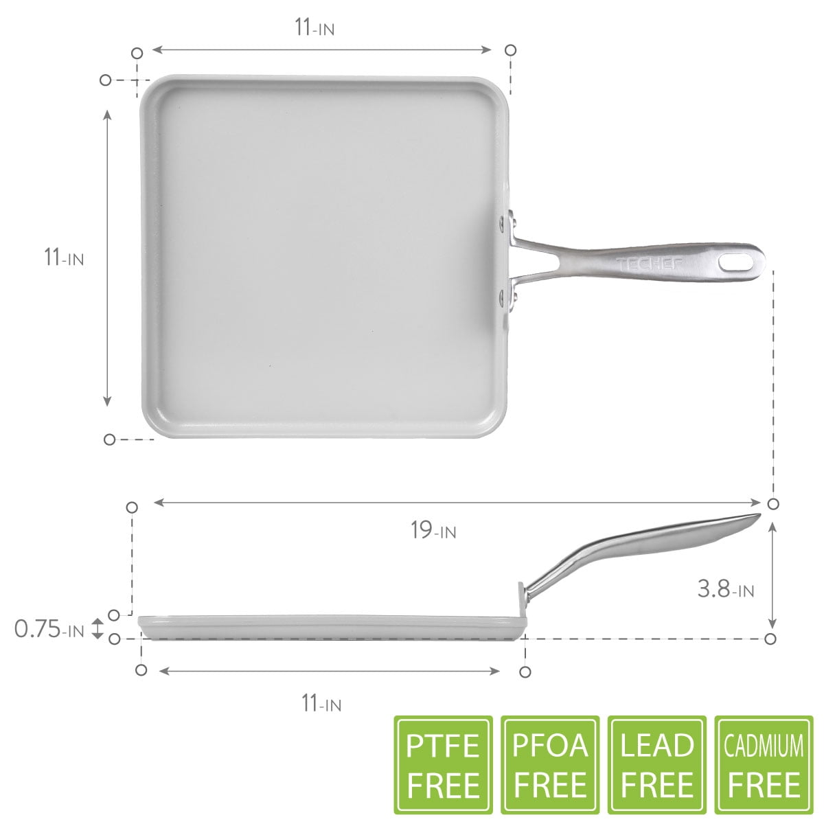 TECHEF - CeraTerra Ceramic Nonstick Square Griddle Pan, Oven & Dishwasher Safe, Made in Korea