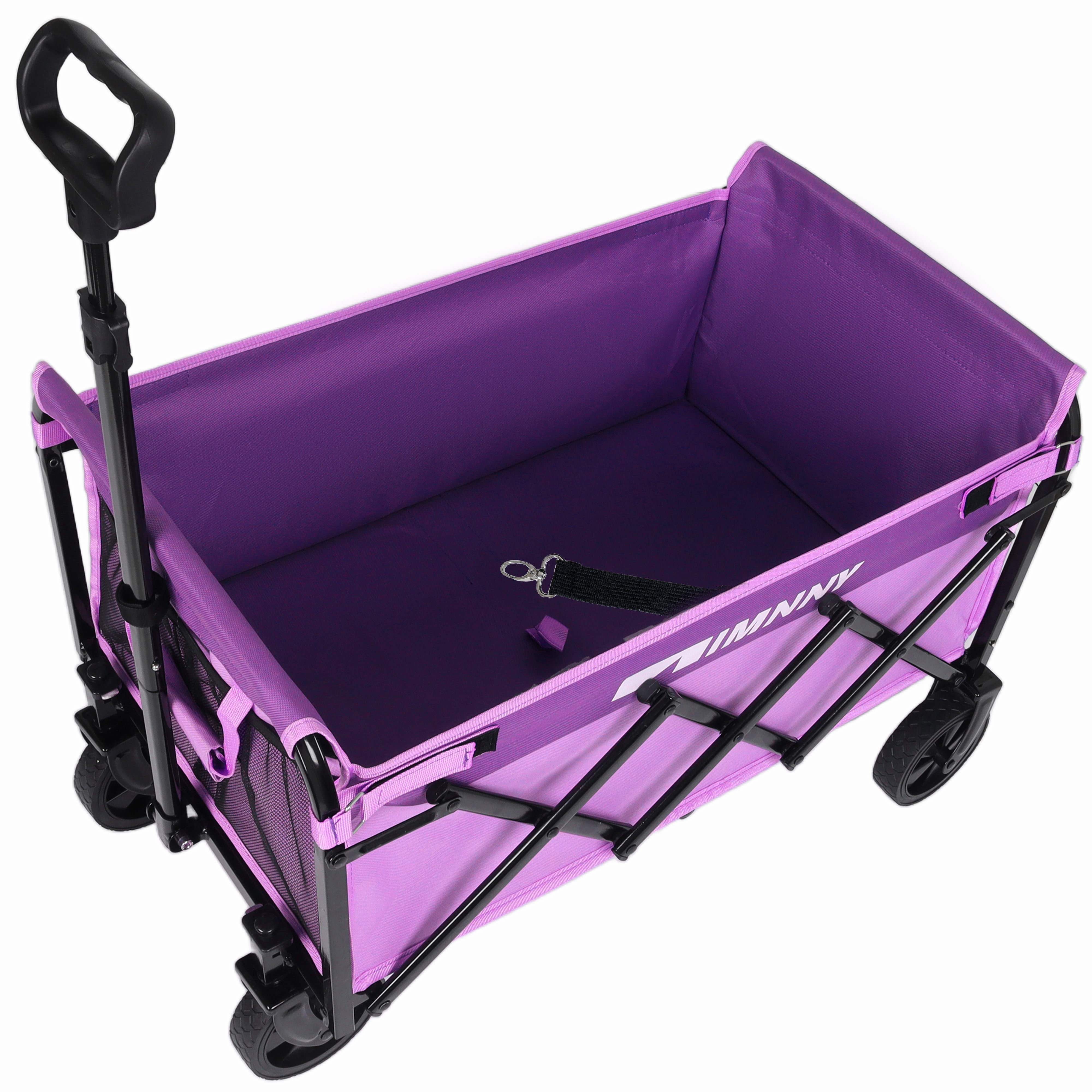 Collapsible Wagon with Wheels, Lightweight Utility Camping Wagons Carts Foldable with 360lbs Weight Capacity, Carts with Cup Holders for Garden, Sports, Grocery, Shopping (Purple)