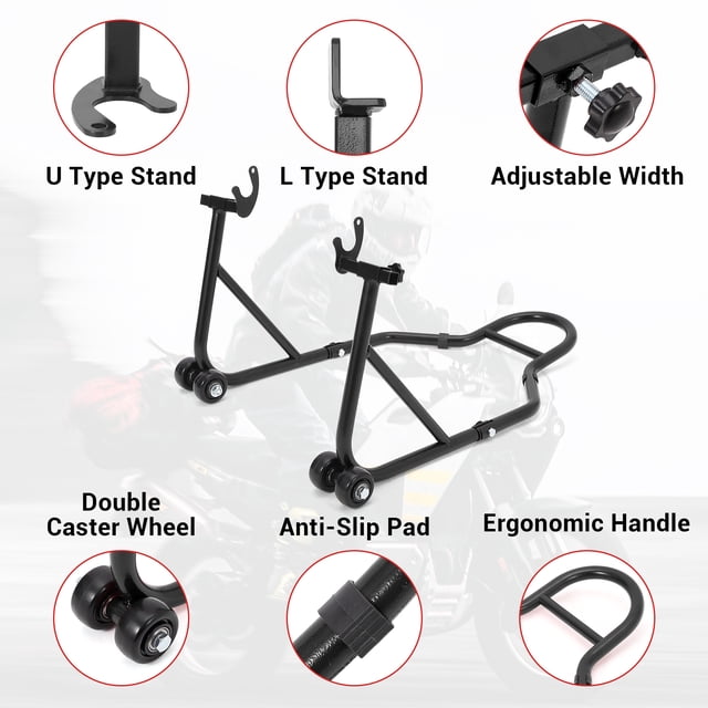 EDTara Support de Roue avant de Moto Ajustable, Support de Vélo Sport Type u/l Capacité de 850 Lb, Roues à Double Roulette et Coussinet Antidérapant pour Trottinettes et Vélos d'Essai