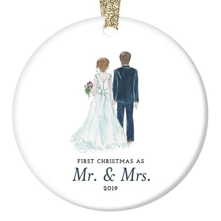 Bride & Groom Ornament 2019, First Christmas as Mr. & Mrs. Ornament, First Married Christmas, Wedding Gift 3