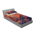 thumbnail image 2 of Ambesonne Landscape Fitted Sheet & Pillow Sham Set, Autumn Fall Scenery, Twinxl, Orange Purple, 2 of 2