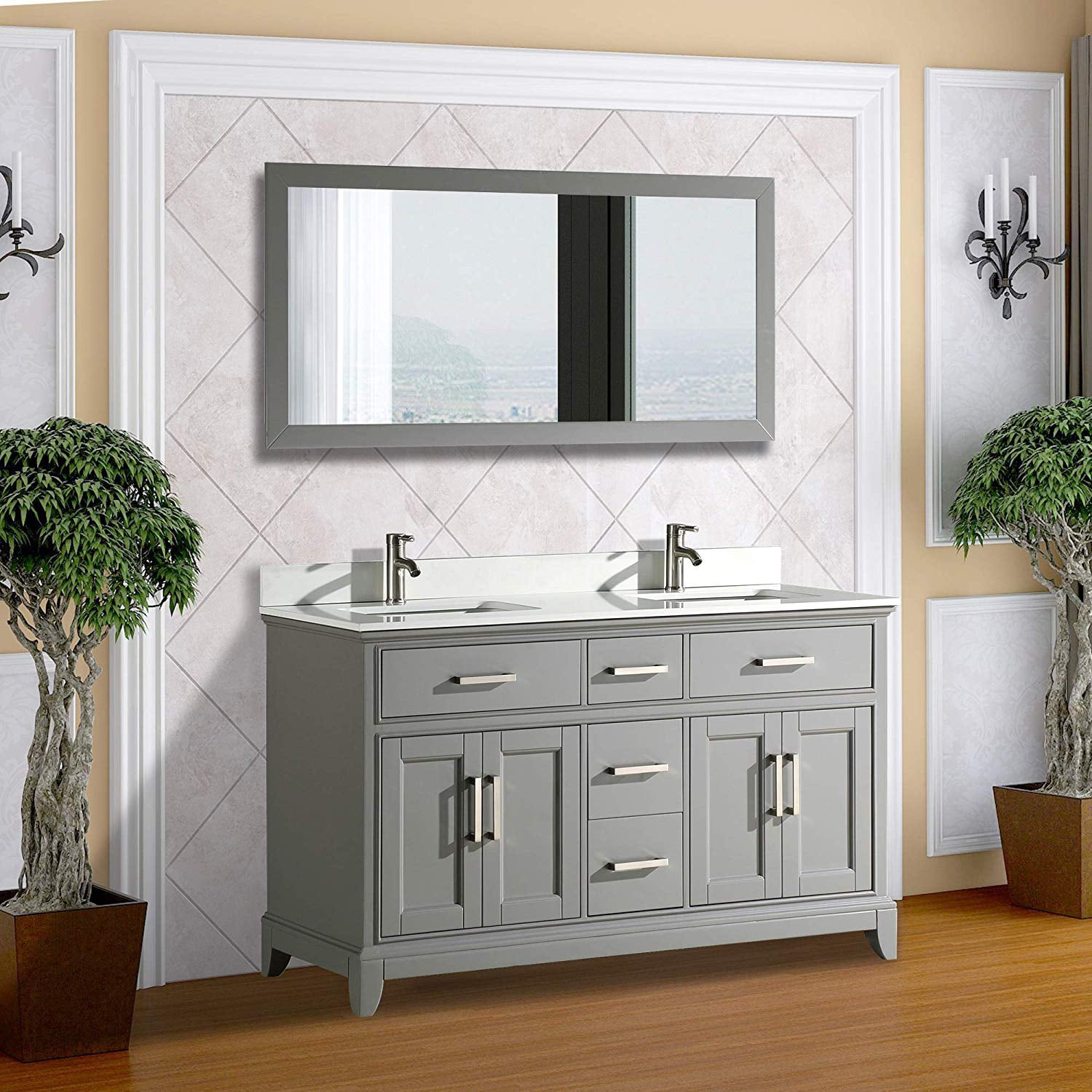 Vanity Art 60" Double Sink Bathroom Vanity Combo Set 5-Drawers, 2 ...
