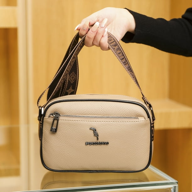Bolsos Cruzados Bolso bandolera de piel autentica con correa ancha para mujer bolso de hombro para el trabajo caqui Walmart en linea
