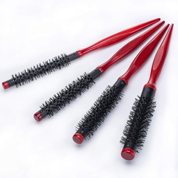 Small Round Hair Brush for Blow Drying With Soft Nylon Bristles, for Short or Medium Curly Hair-Red