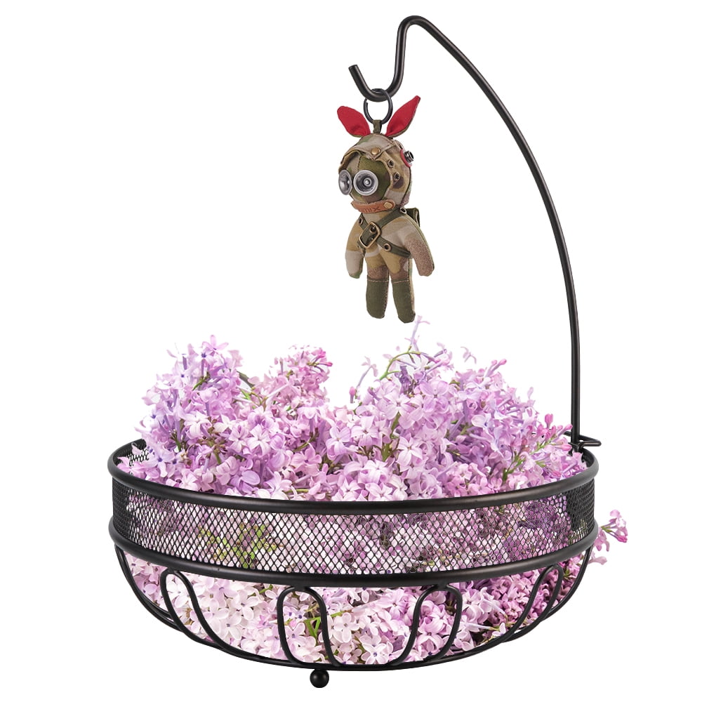 Fruit Basket with Banana Hook Metal Cast Iron, Black, Farmhouse Fruit