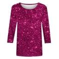 thumbnail image 4 of Fall Saving!QUINDOS Womens T Shirts 3/4 Sleeve Sequin Ladies Tops Plus Size Sequin Casual Classic Fit Crew Neck Purple Tops, 4 of 4