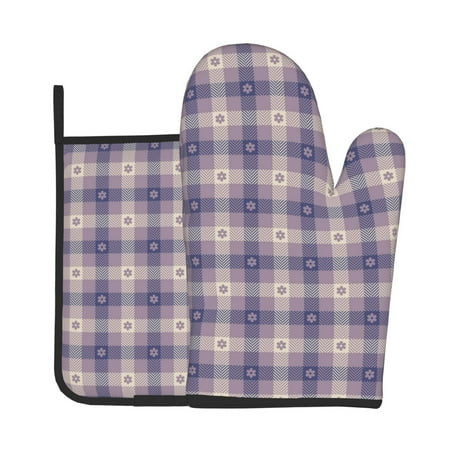 

KLL Purple Floral Gingham Check Plaid Pattern Oven Mitts and Pot Holders 2pcs Sets for Kitchen Oven Mitt Heat Resistant 536°F Oven Gloves for Kitchen Cooking and Baking