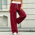 thumbnail image 4 of Dagugfen Sweatpants for Women Drawstring Straight Leg Elastic Waist Loose Fitted Breathable Casual Pants with Pockets(XL,Wine), 4 of 7