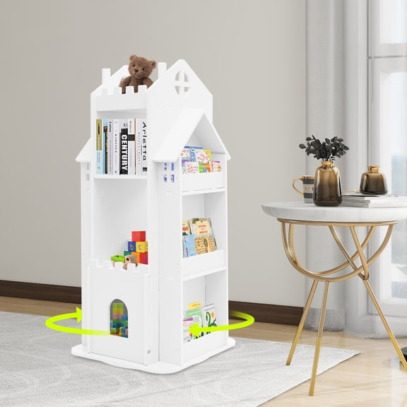 3 Tiers Rotating Bookshelf Children Bookcase Kids Room Bedroom Book Display Rack