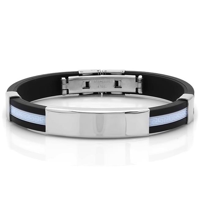 Mens Black Rubber Bracelet, Baby Blue
