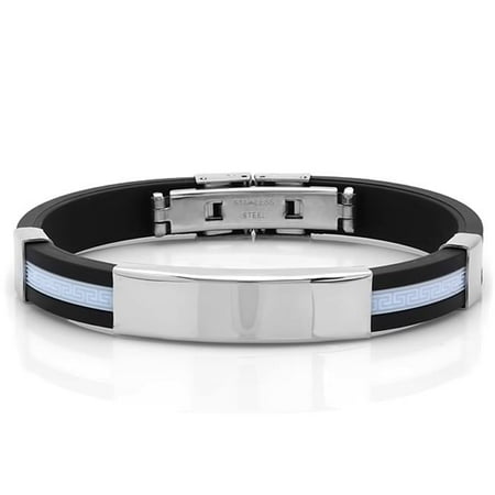 Mens Black Rubber Bracelet, Baby Blue